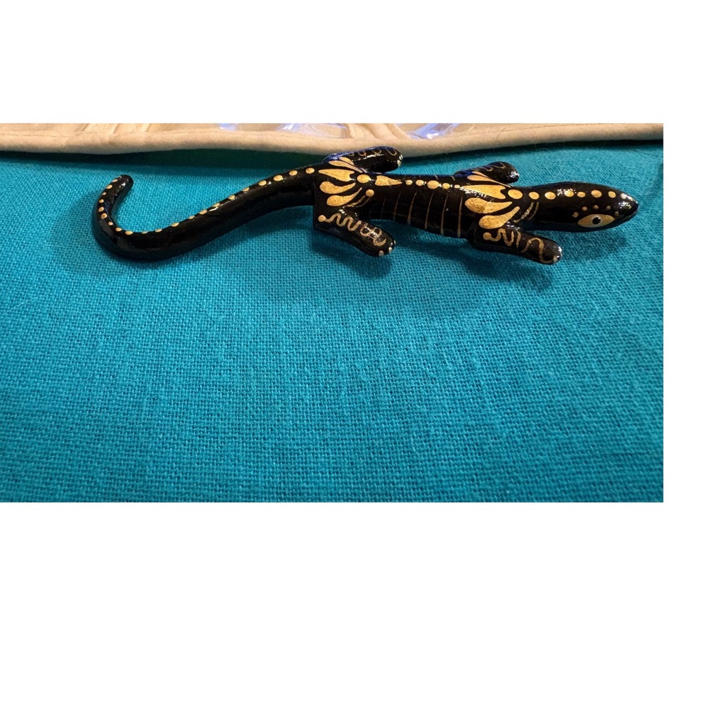 Vintage Hand Painted Lizard Brooch Pin & Earring Set - Folk Art Gecko Jewelry - Picture 9 of 9